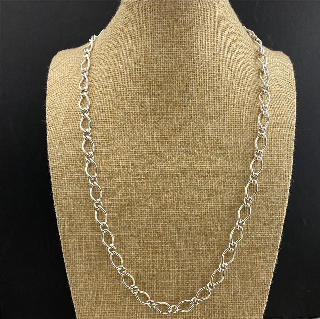 1960’s Sterling Silver 9MM Wide 24″ Long Link Chain 46 grams