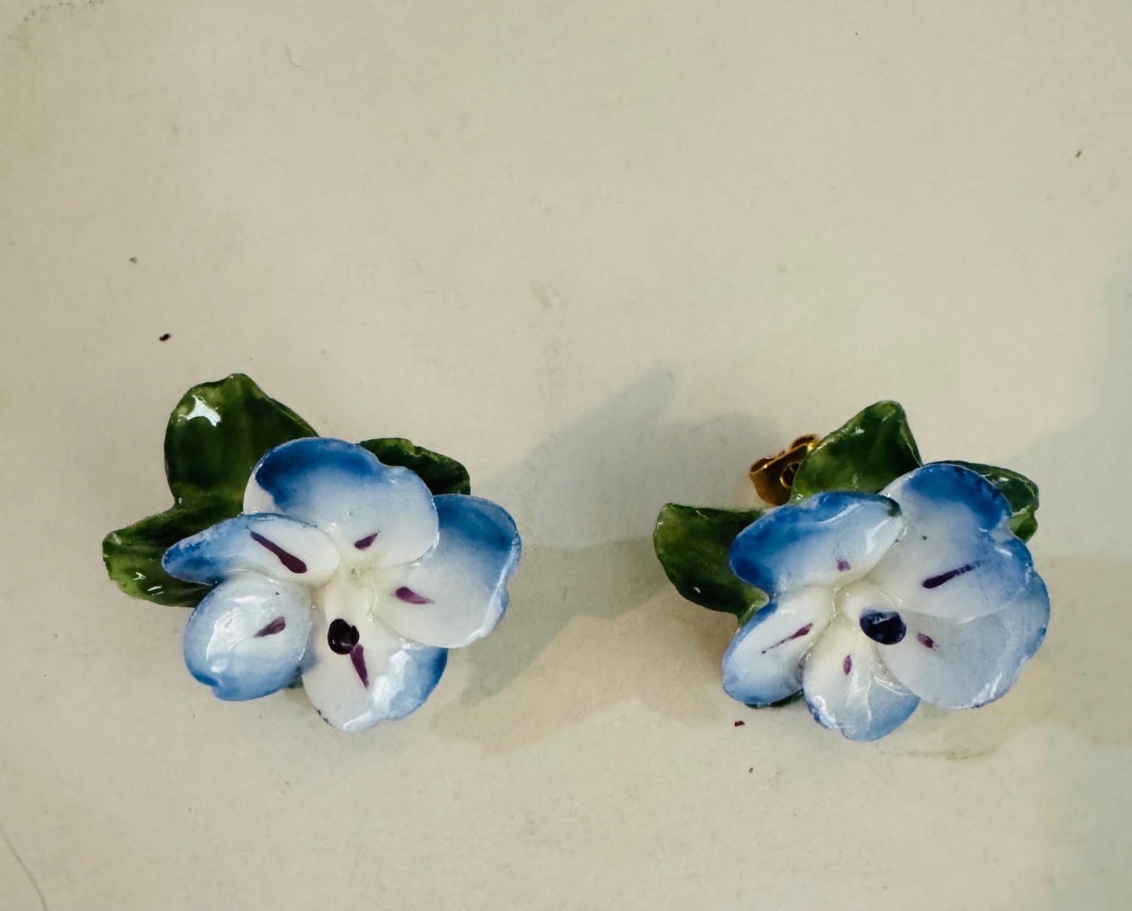 Vintage Dorothy Ann Porcelain Earrings Pansy HandPainted England Box Bone China