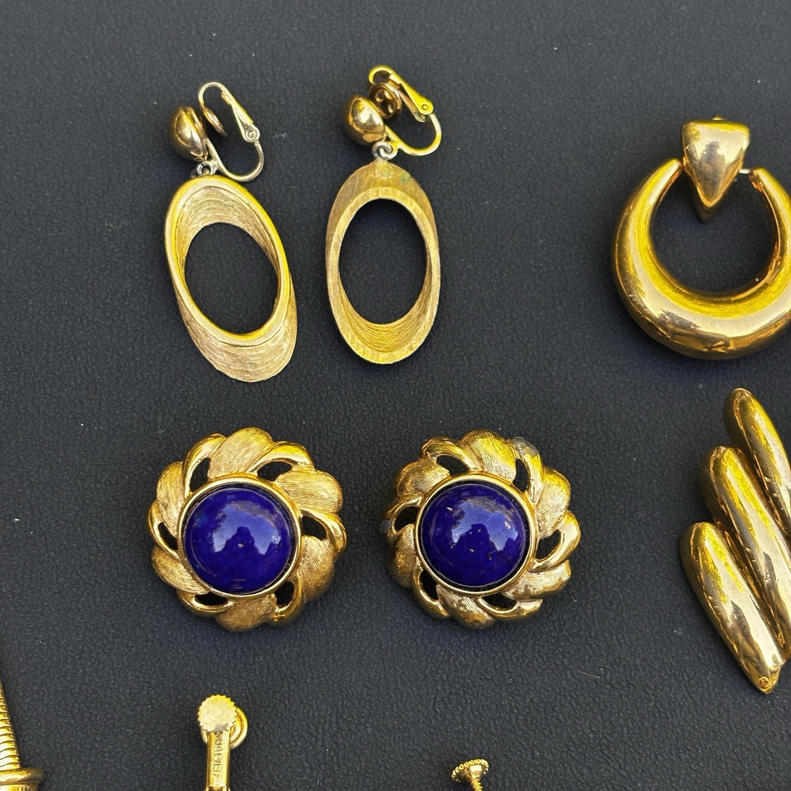 Vintage Monet Trifari Napier Gold Tone Necklace & Clip Earrings Lot 9 Pcs