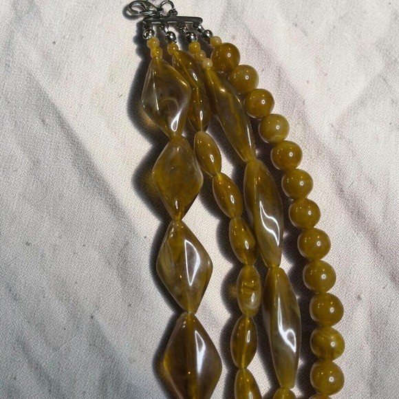 Vintage Style 4 Strand Marbled Honey Lucite Resin Statement Necklace
