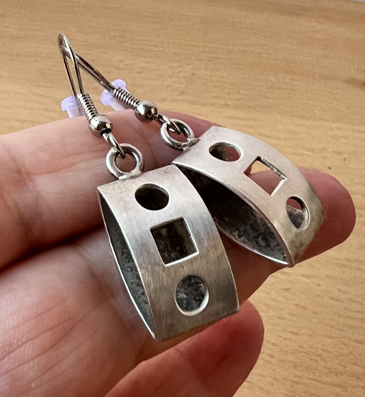 VINTAGE DESIGNER FORBES 925 STERLING SLVER GEOMETRIC DANGLE DROP EARRINGS UNIQUE