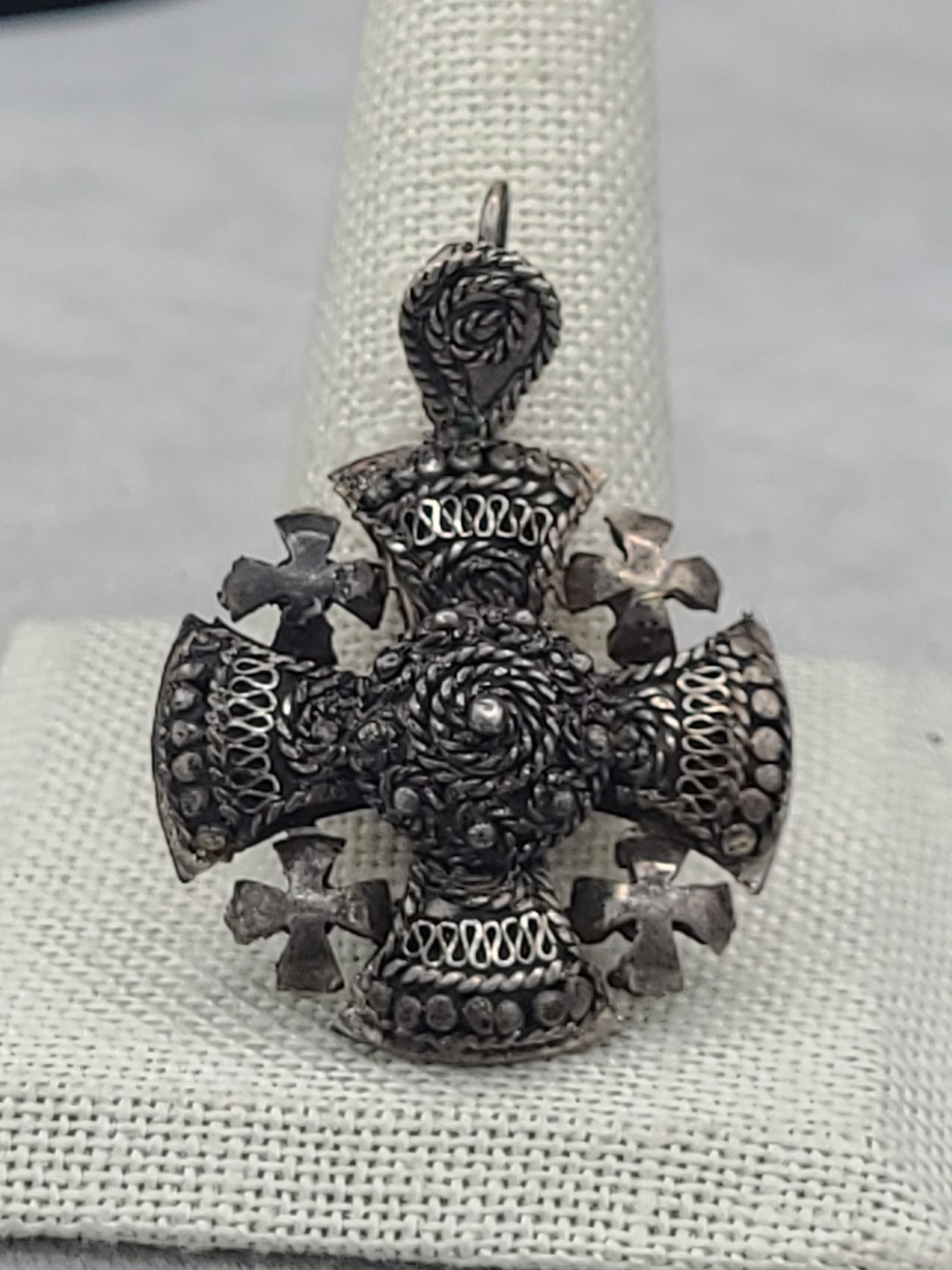 Vintage Antique 900 Silver Jerusalem Cross Pendant