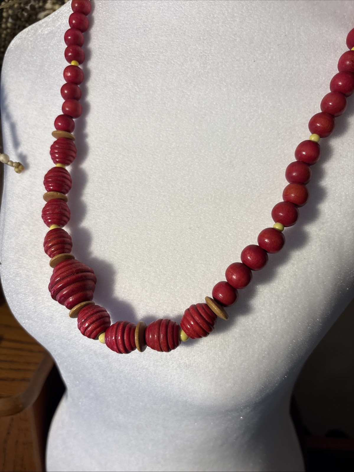 Wood & Ceramic ? Beads Vtg Necklace