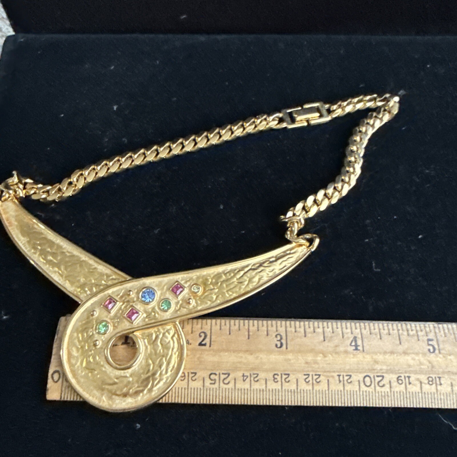 Gold Tone Chevron Multi Colors Stones Necklace