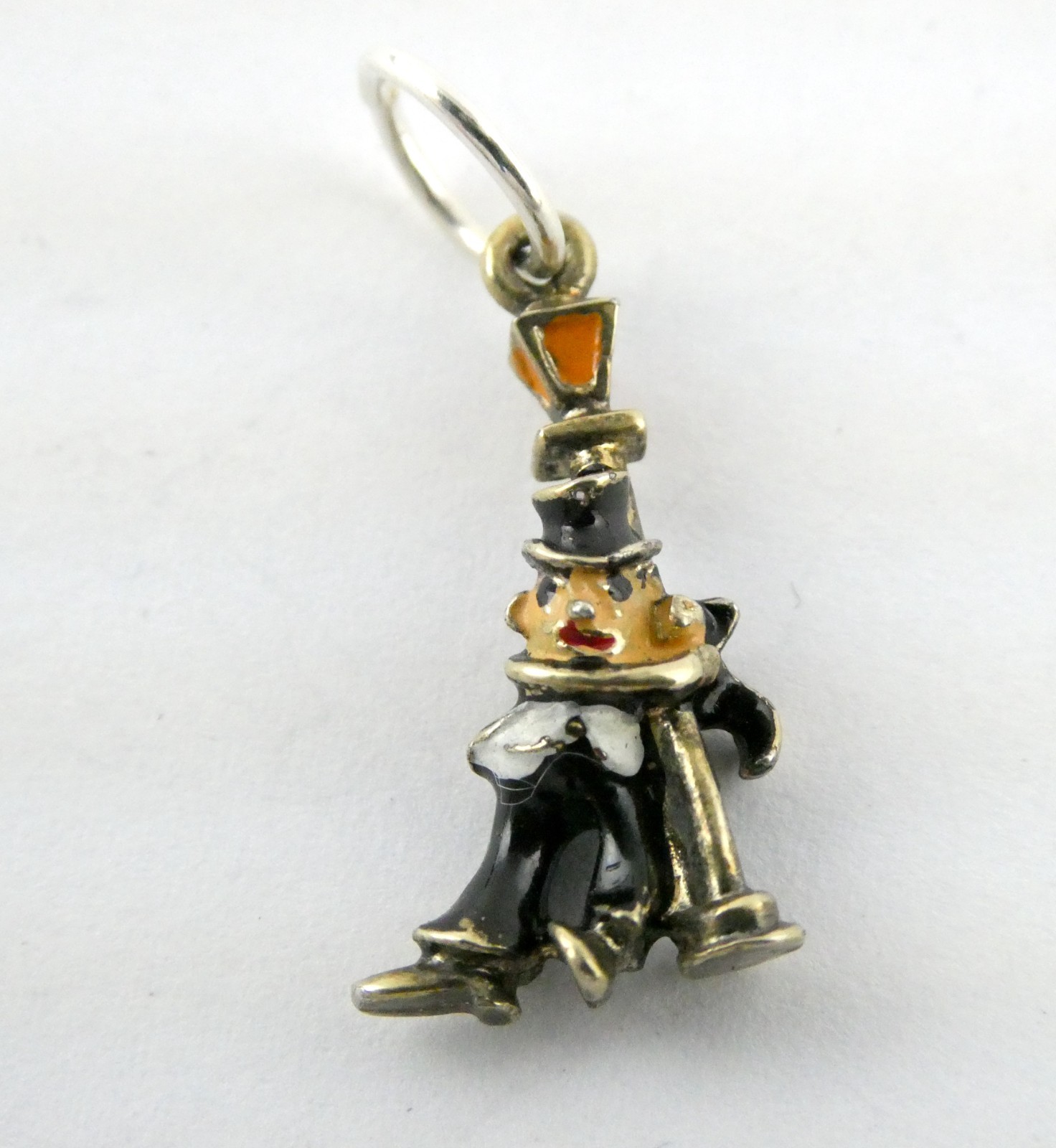 Vintage Sterling Silver Enameled Drunk Person Holding Lamp Post Charm or Pendant