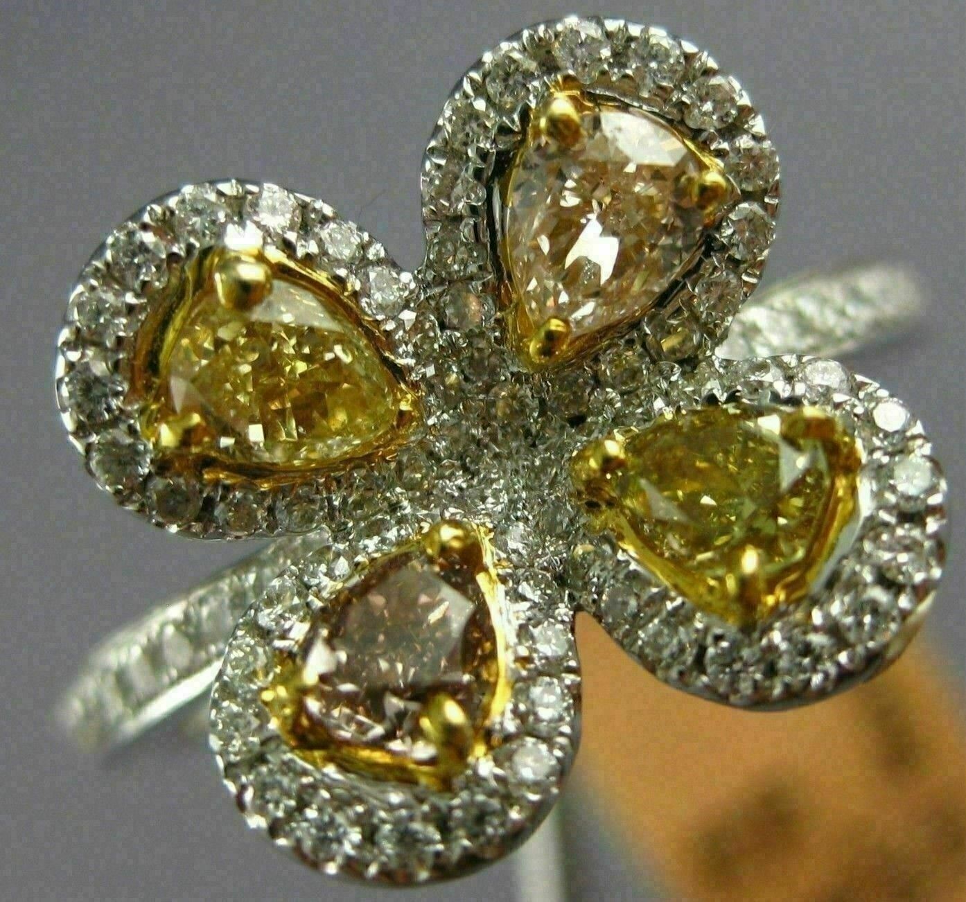 ESTATE WIDE 1.52CT MULTI COLOR DIAMOND 14KT 2 TONE GOLD CLOVER FLOWER LOVE RING