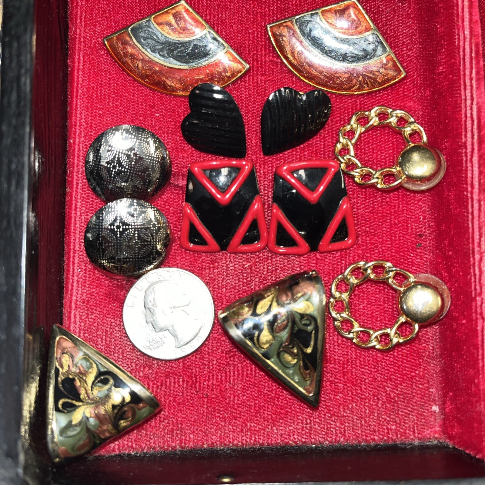 Vintage 1980s–1990s Pierced Earring Lot Enamel Geometric Gold Tone Retro Fashion