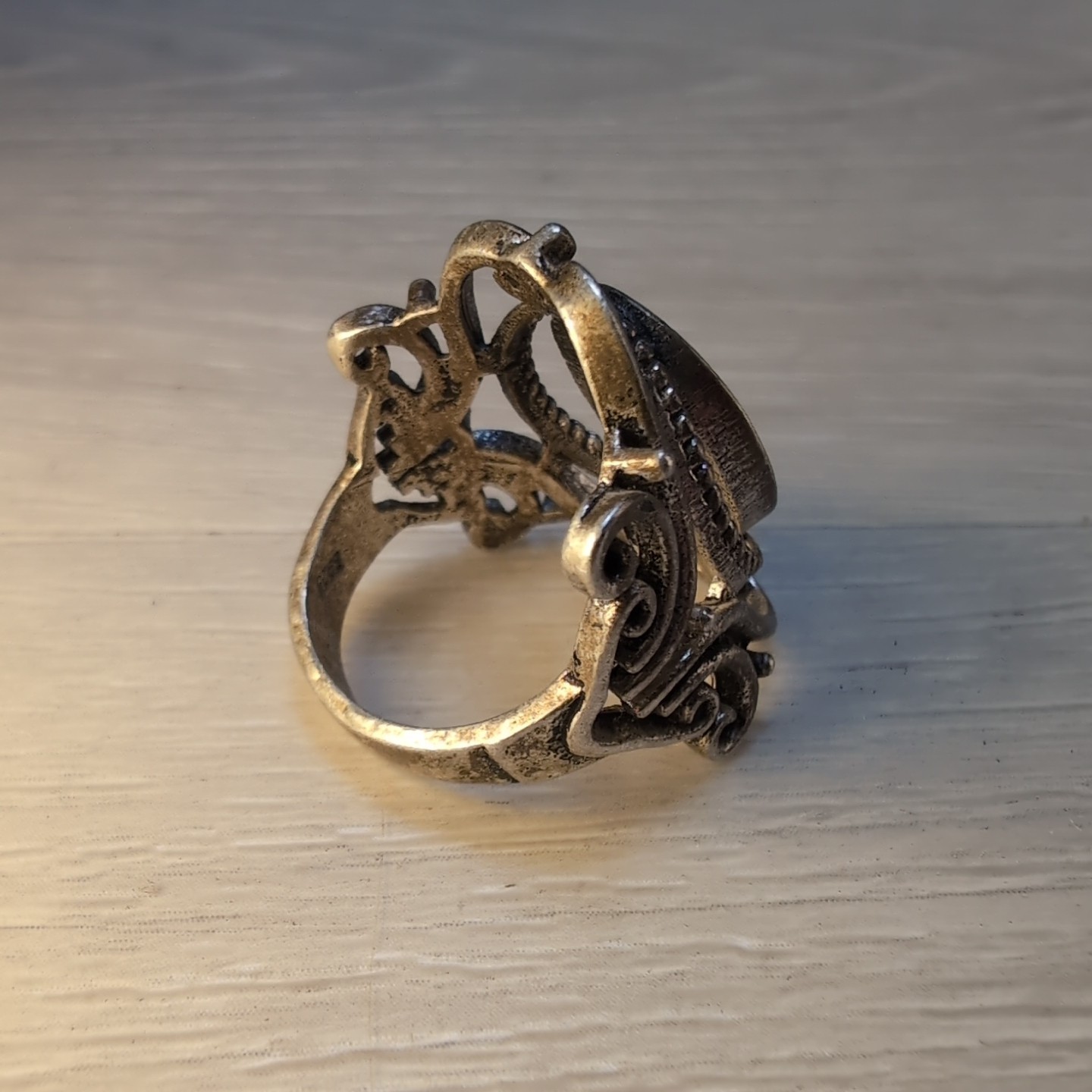 Vintage .925 Sterling Silver Ring Elegant Victorian Scrollwork 7.5 No Stone 6.9g