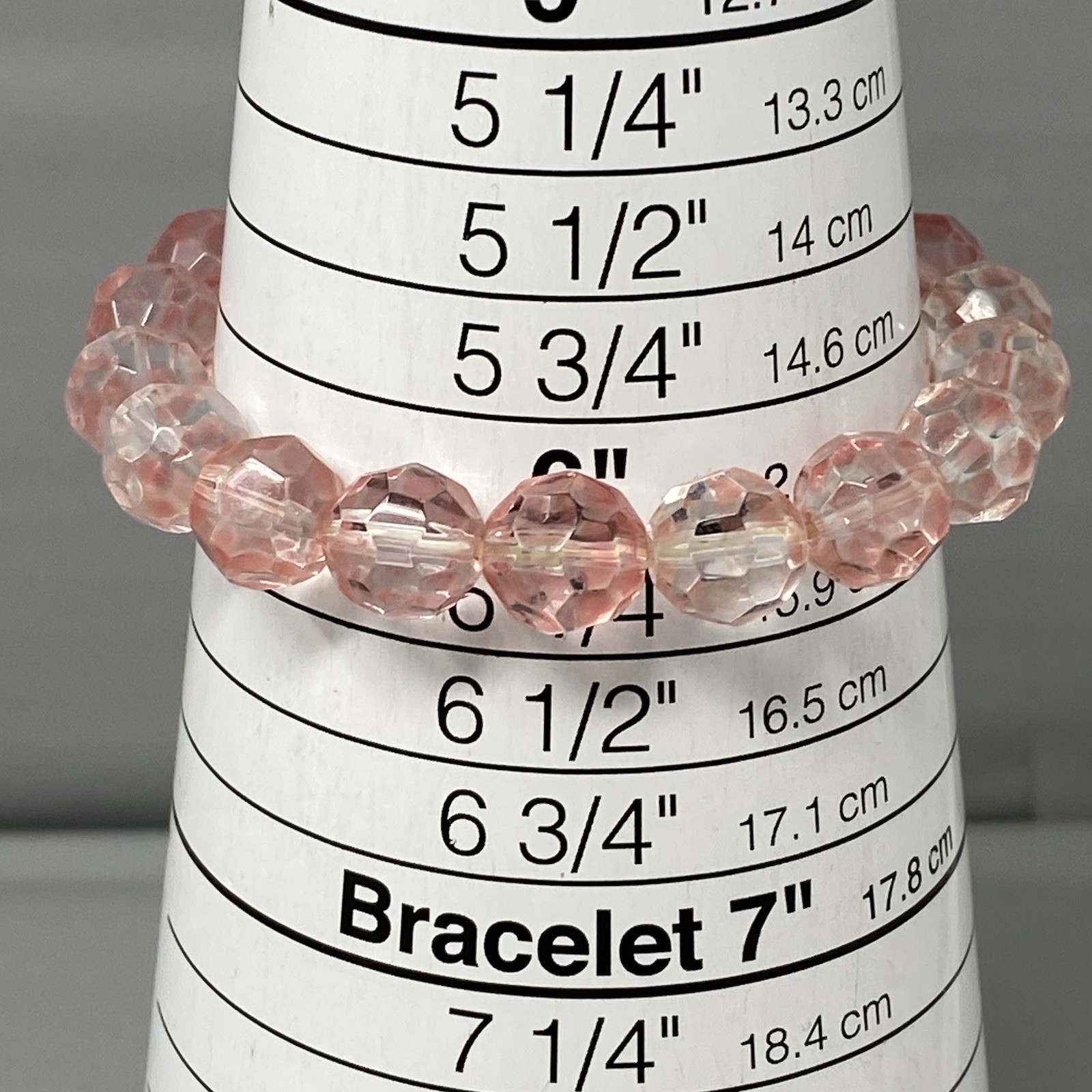 Pink Glass Beaded Bracelet Fire Polished Faceted Stretch Elastic Iridescent 6″