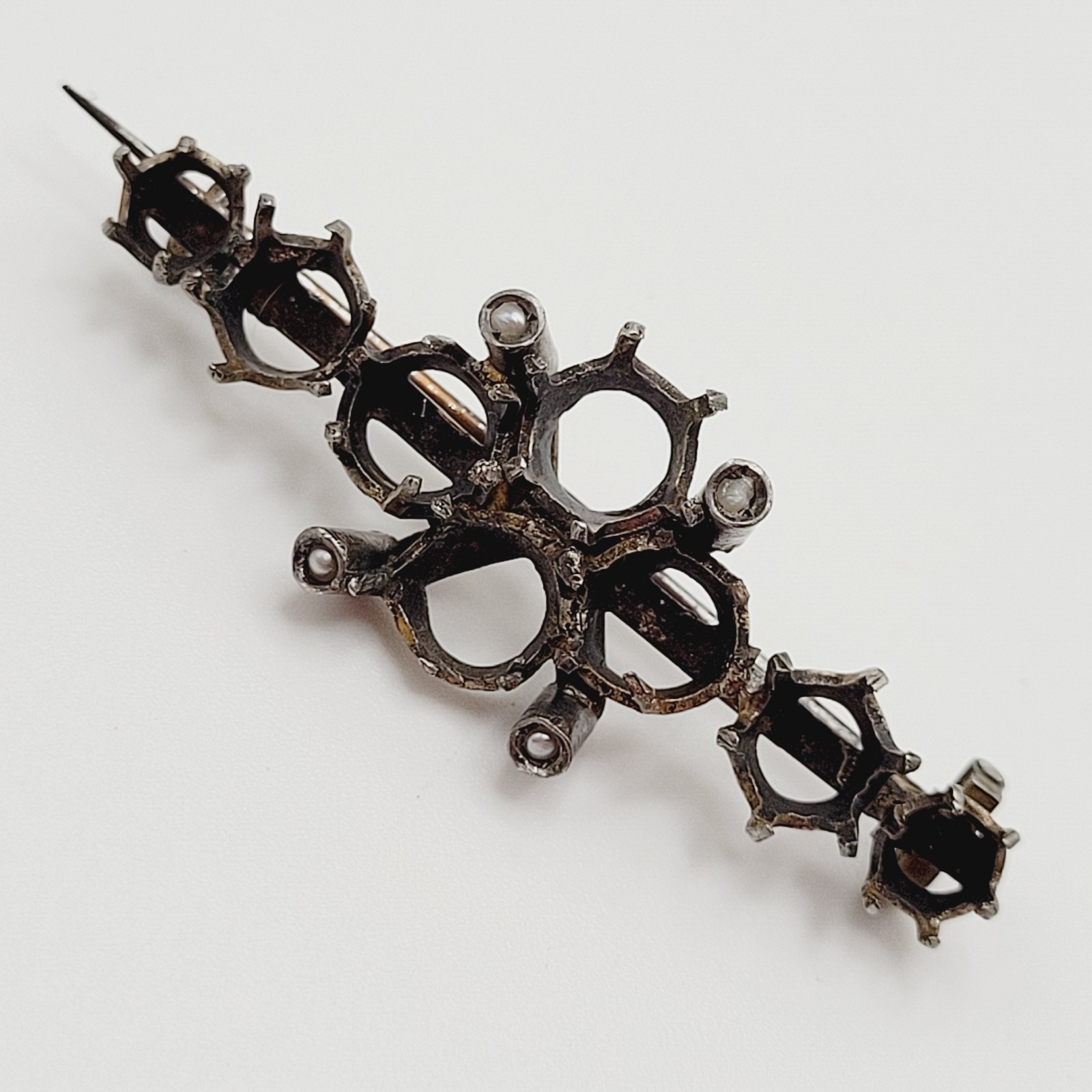 Antique Victorian Era Empty Setting Mounting Jewelry Finding Aged Metal Brooch