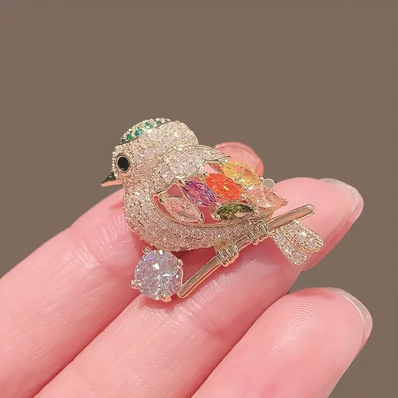 Fashionable Bird Brooch Pin With Rhinestone Accents Clothing Lapel Pin Free Ship