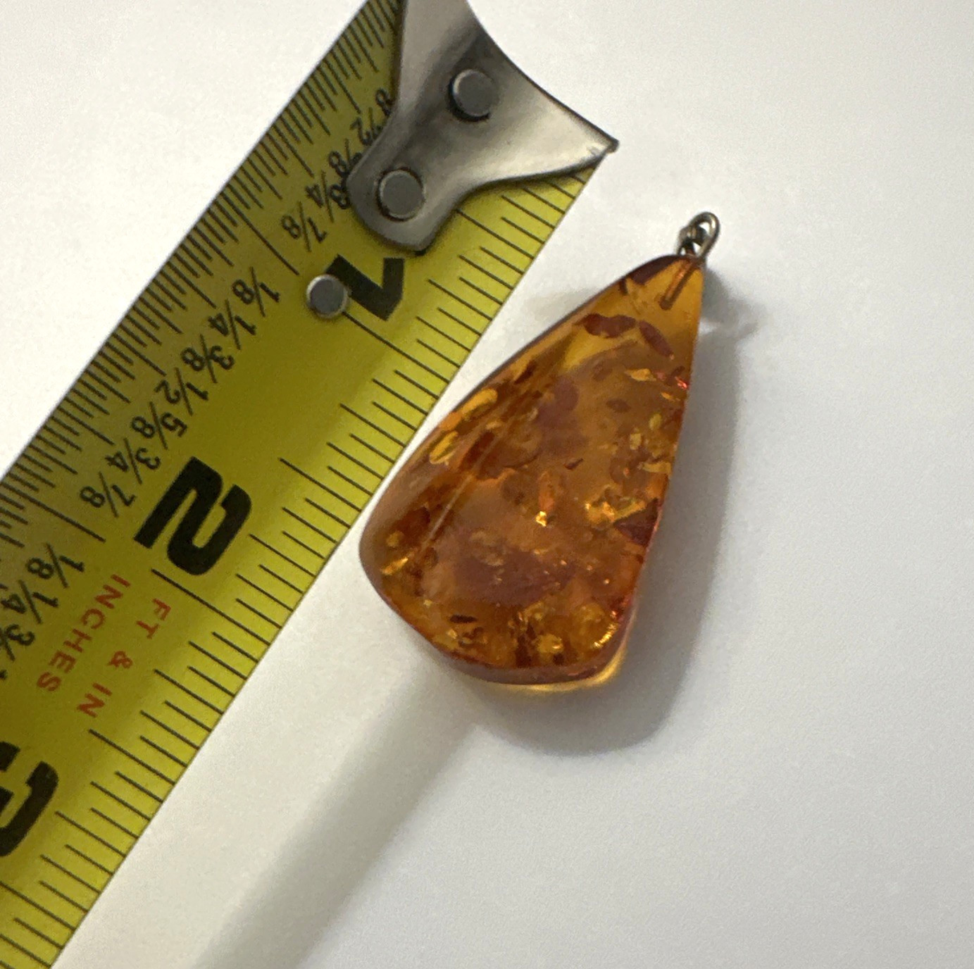 Vintage Baltic Amber Pendant Teardrop 2 x 1″ Sterling Silver Bail Marked FF 925