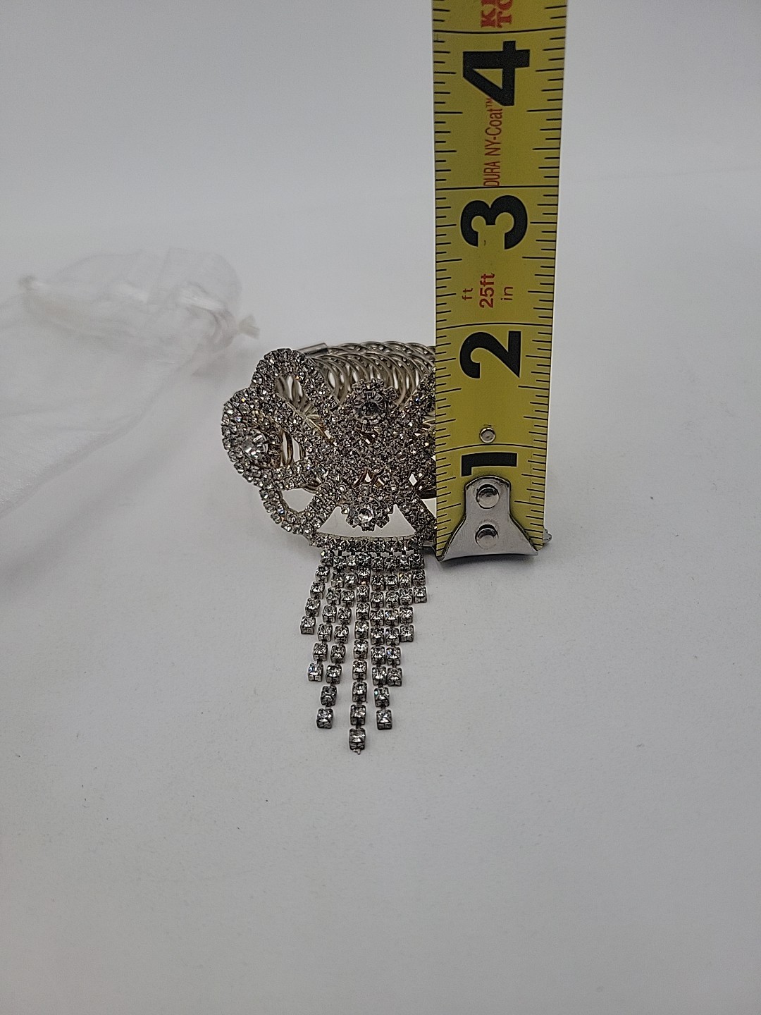 Vintage Rhinestone Cuff Dangle Bracelet, Stretch Band