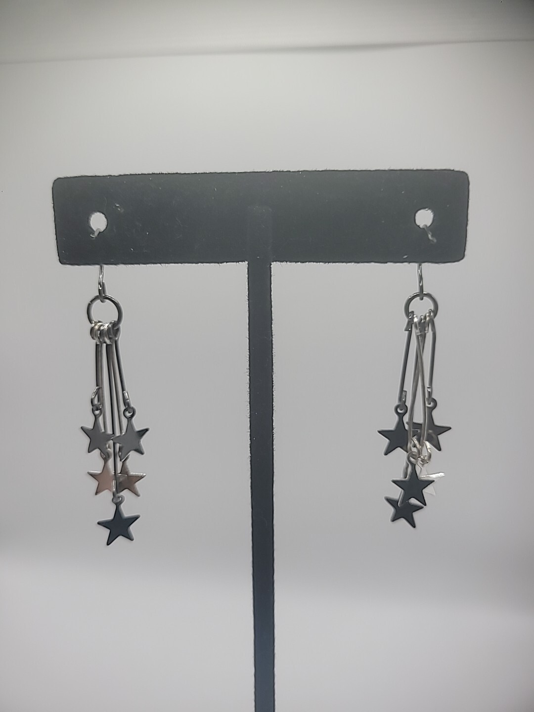 Silver Tone Hook Pierced Earrings Drop Dangle Multiple Stars Jewelry Costume