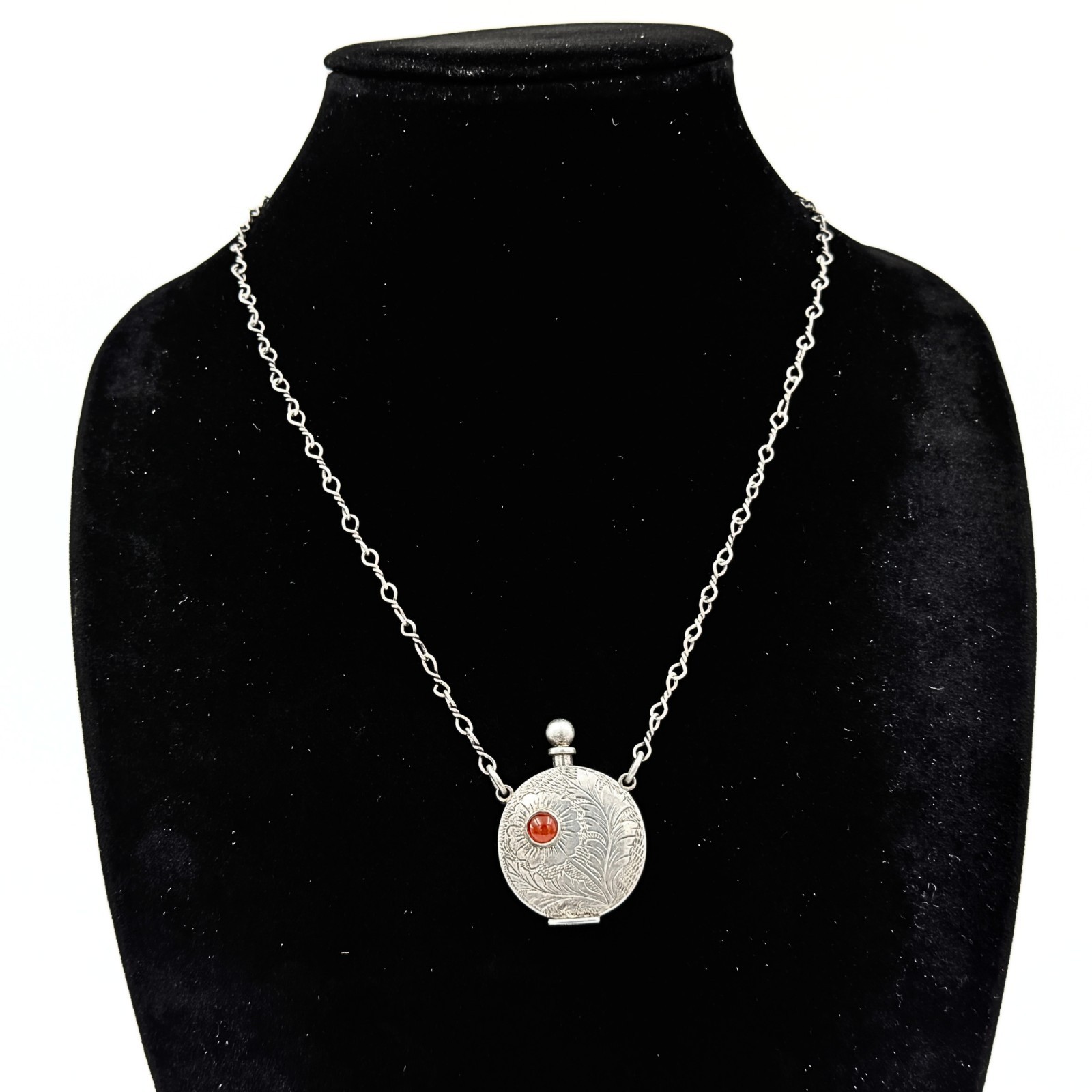 Middle Eastern Figaro Chain Sterling Silver Perfume Bottle Coral Necklace