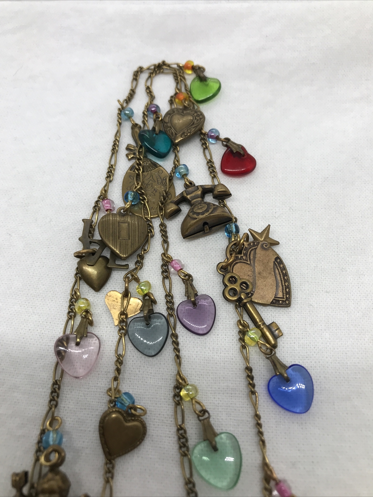 Vintage Glass Works Studio Glass & Brass Charms in Multi Colors Necklace 5