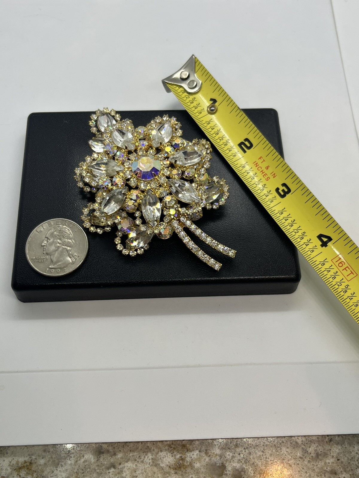 DeLizza and Elster Juliana clear & aurora borealis AB rhinestone leaf brooch pin