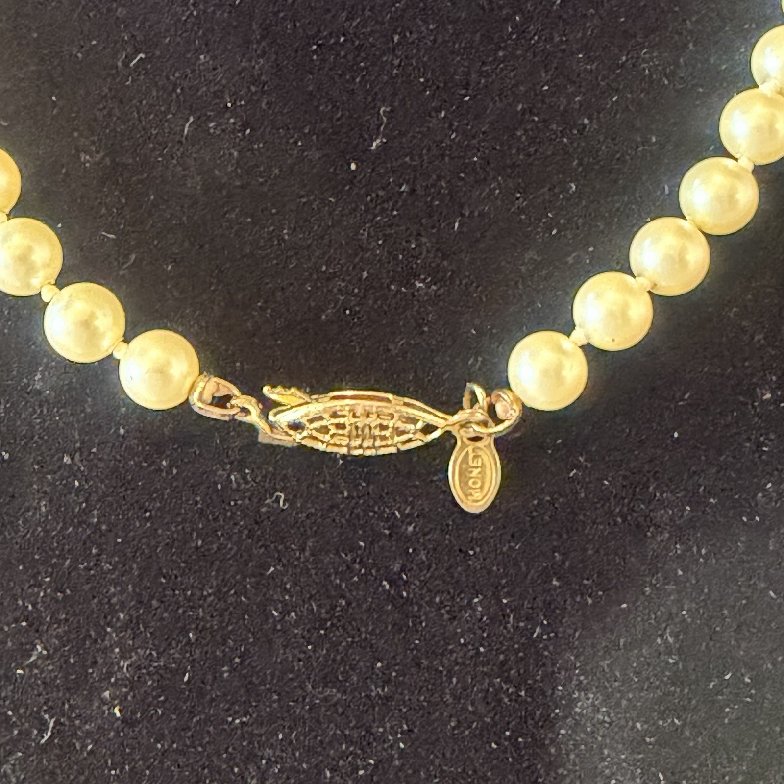 Vintage Monet Faux Pearl Necklace 1950s Filigree Fish Hook Clasp Signed Bridal