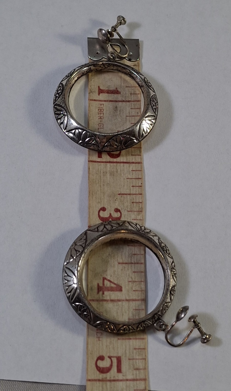 Vintage Big Chunky Drop Dangle Stamped Sterling Silver Hoop Earrings 16 g