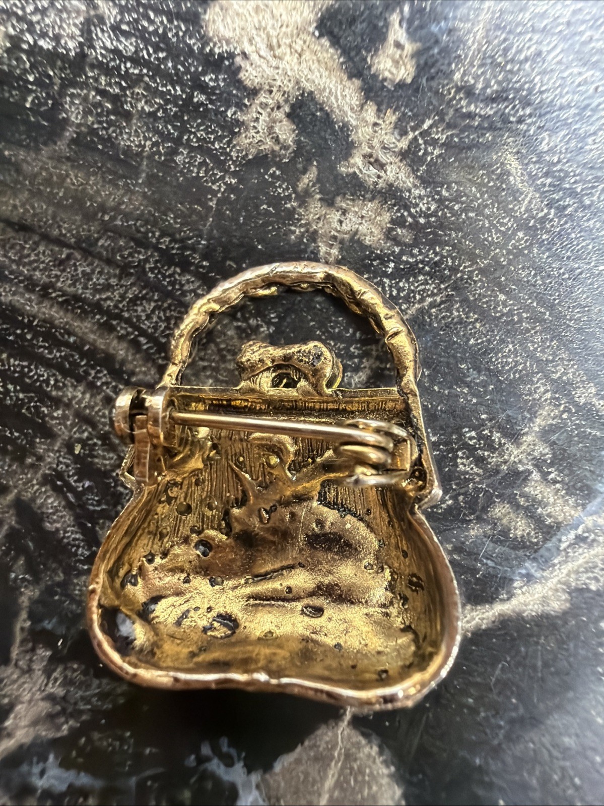 Vintage Enamel Brooch | Pin Purse Rhinestone Topaz Color Petite