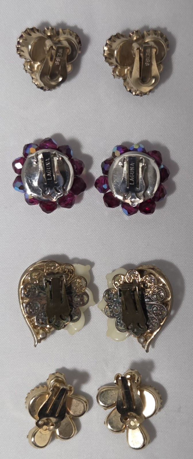 Vintage Rhinestone Clip-On Earrings, Stylish, Lot of 4 In Miriam Haskell Style