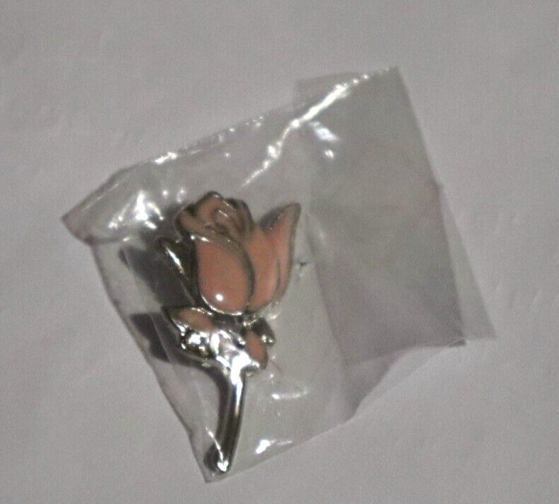 Pink Rose Love Beauty Silver Tone Borders Vintage Lapel Pin