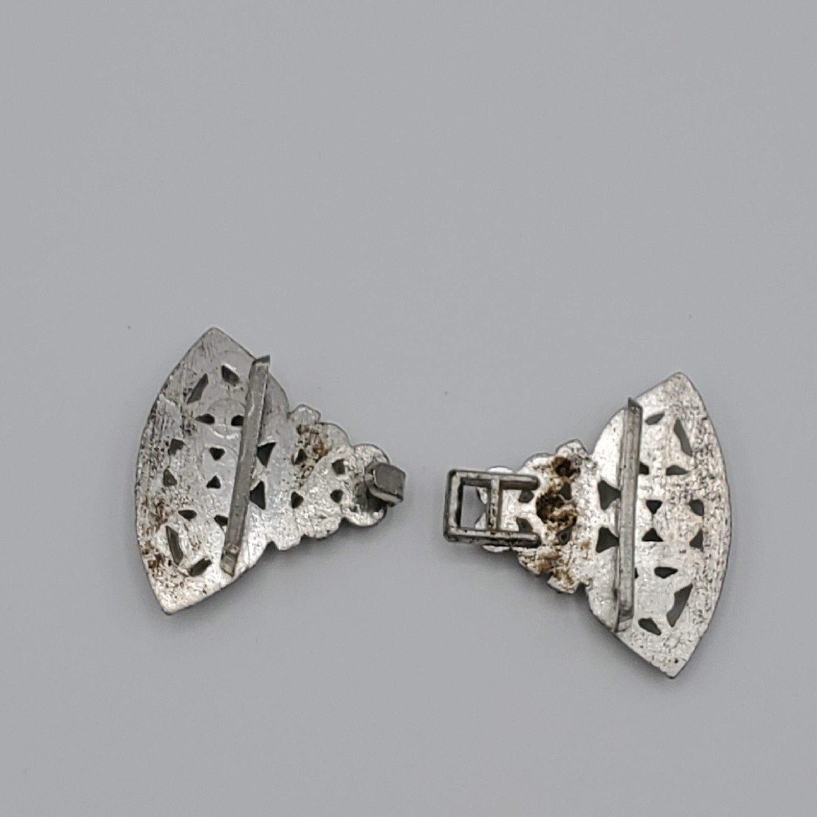 Vintage Scarf Guard Silver Tone with White Rhinestones