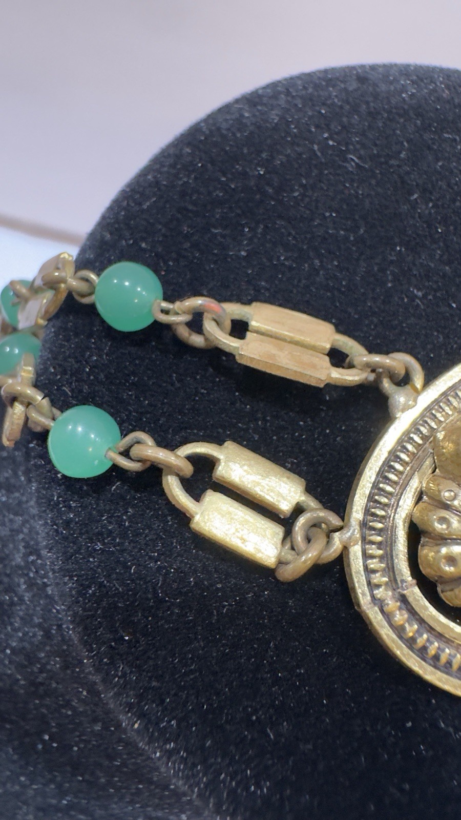Antique Victorian Revival Green Chrysoprase Glass & Tassel Necklace Czech
