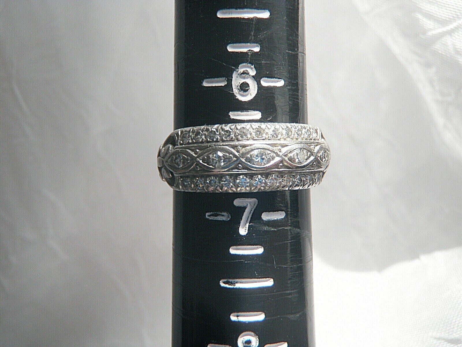 LOVELY RARE DECO ANTIQUE PLATINUM DIAMOND WEDDING BAND RIGHT HAND RING SZ 6.5