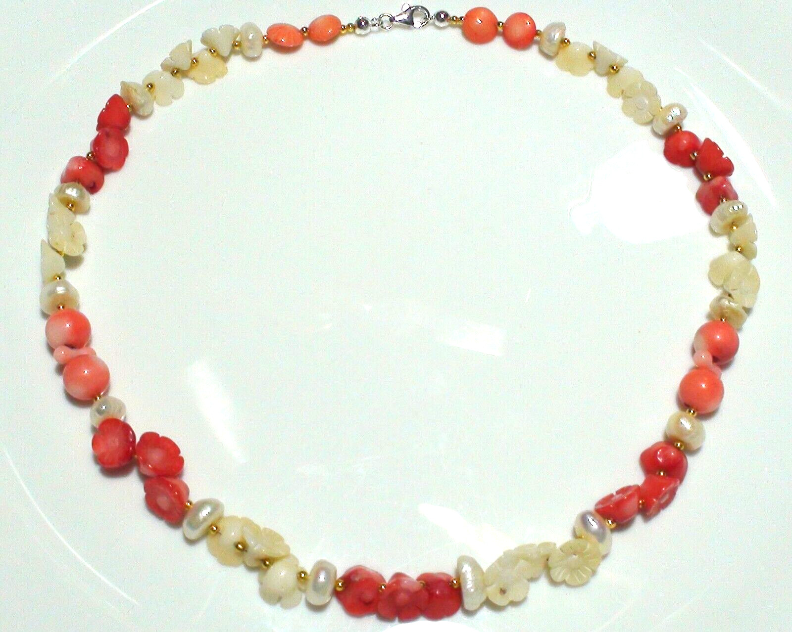 152.80ct 100% NATURAL SEA SALMON PINK,WHITE CORAL,PEARL 925 SSILVER CLASP NE-CE.