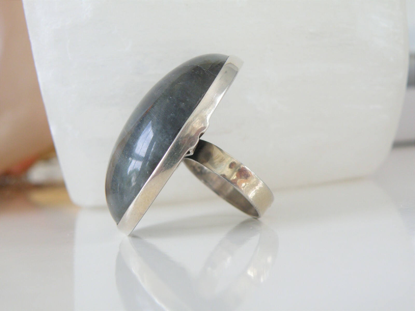 Vintage HUGE Sterling Silver 925 Natural Labradorite Statement Ring Size 7