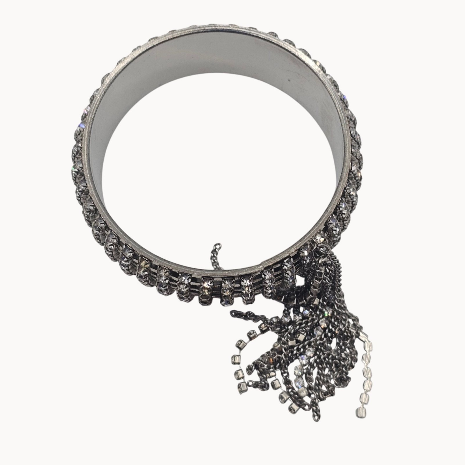 Rhinestone Tassel Chunky Statement Bangle Bracelet Glam Wedding Bridal