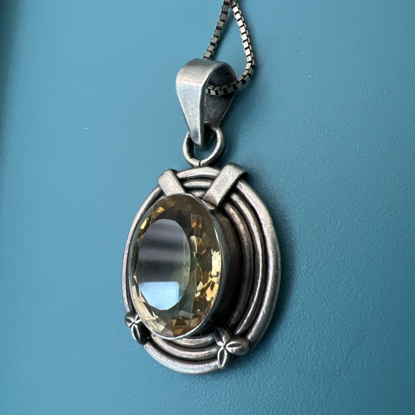 Vintage 925 Sterling Golden Topaz Pendant Necklace – 12 Grams – 16” Long