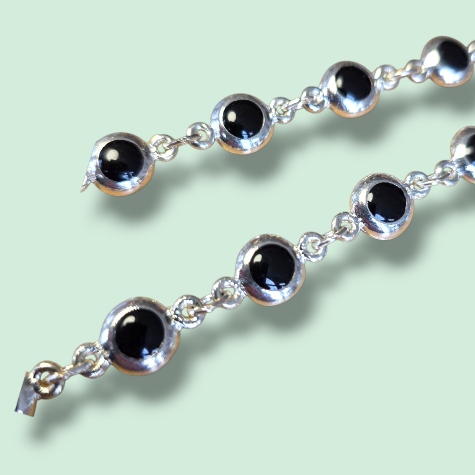 Vintage Silver & Black Adjustable Chain Necklace with Lobster Claw Clasp – UK