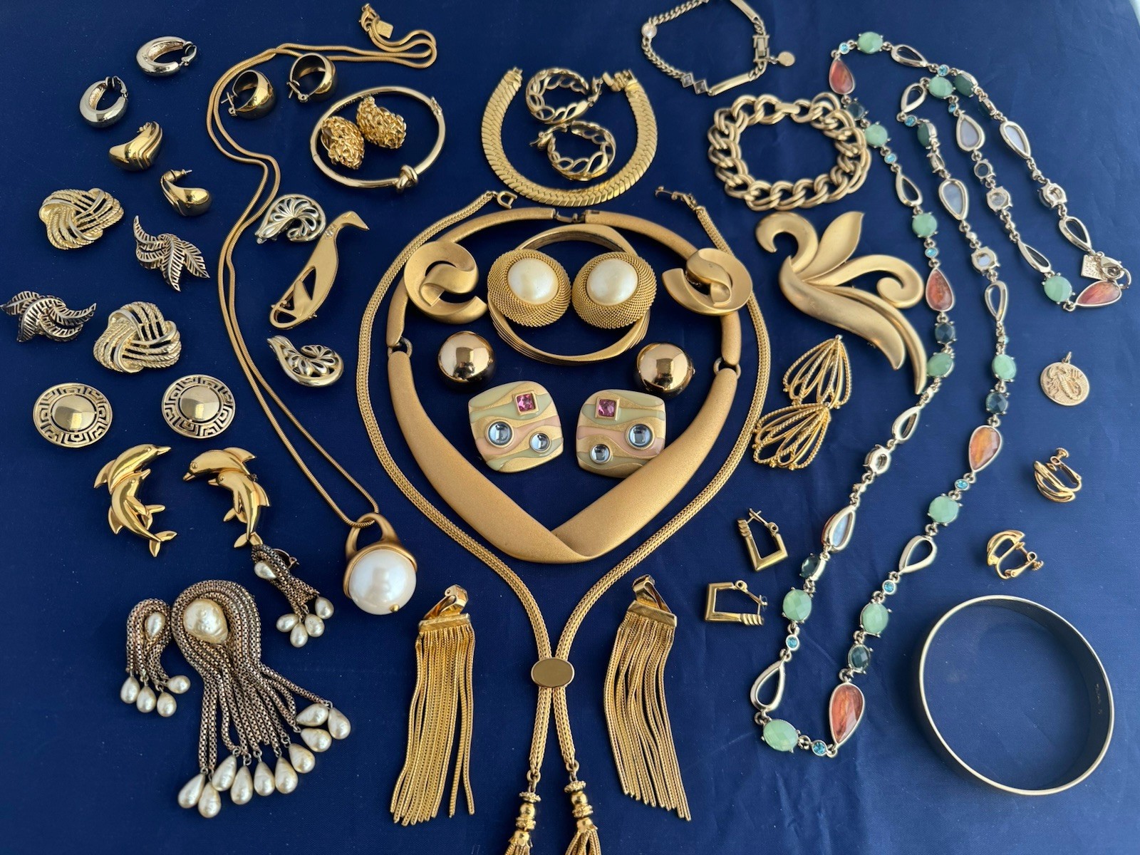 Vintage Now Jewelry Lot Gold Tone Monet AK Trifari Napier K Spade Erwin Pearl 30