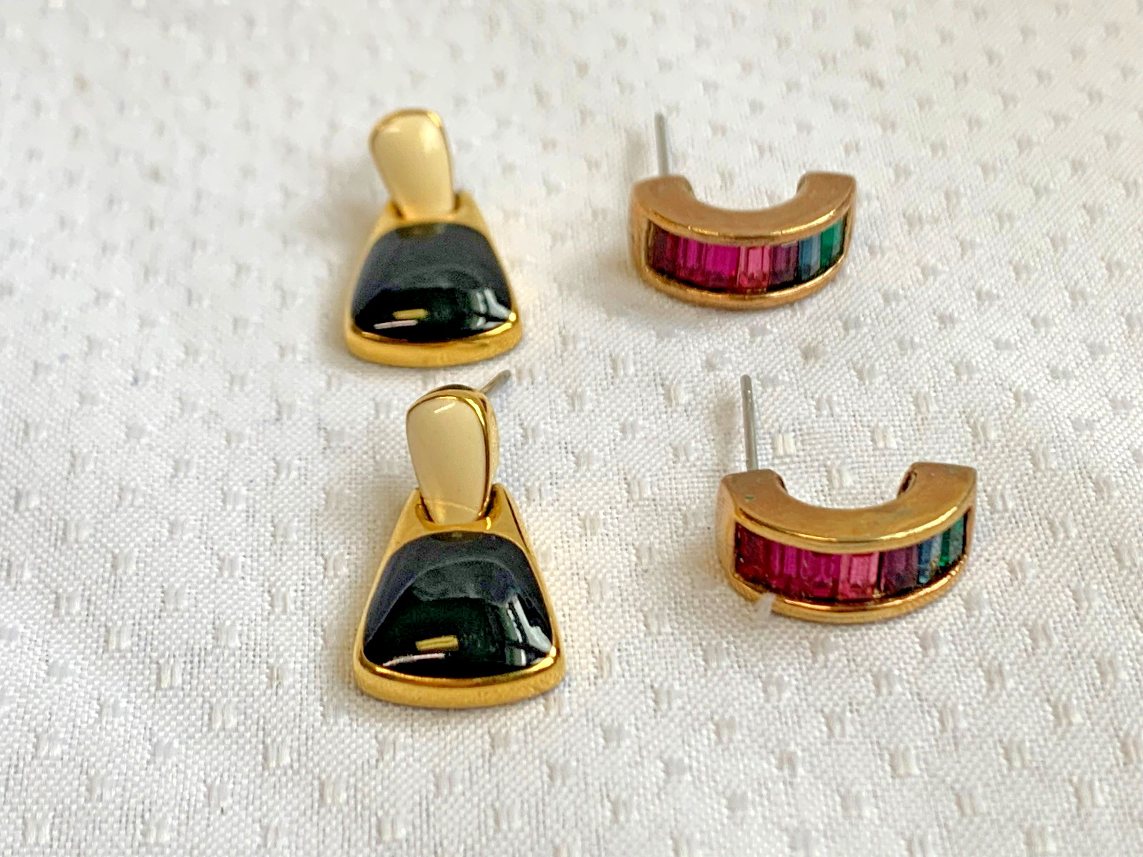 Vtg Earring Lot Costume Jewelry Enamel Faux Pearl Tigers Eye Hematite Malachite