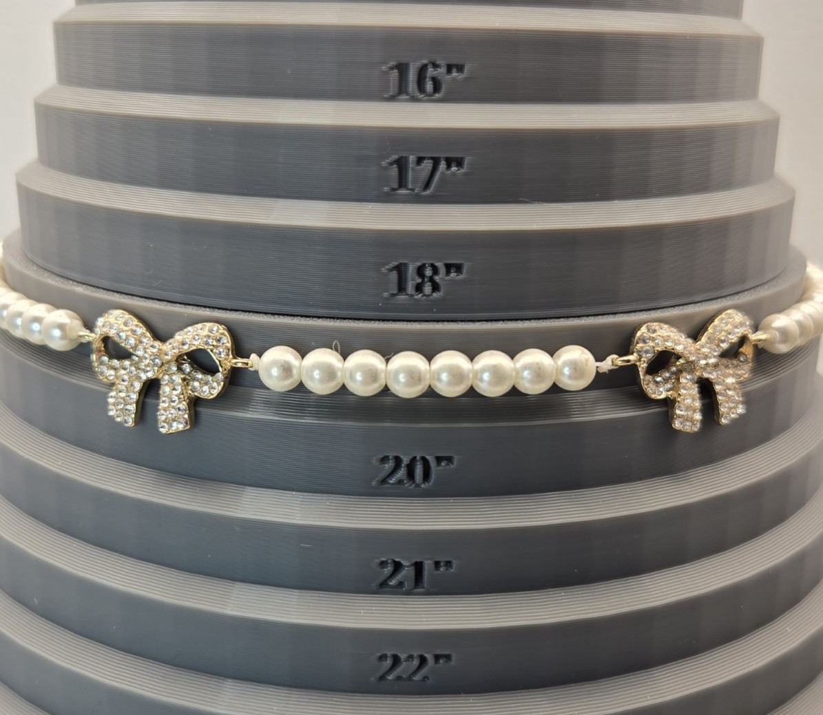 Sugarfix Pearl Bow Necklace 19″ Coquette Balletcore Rhinestone Feminine + Studs