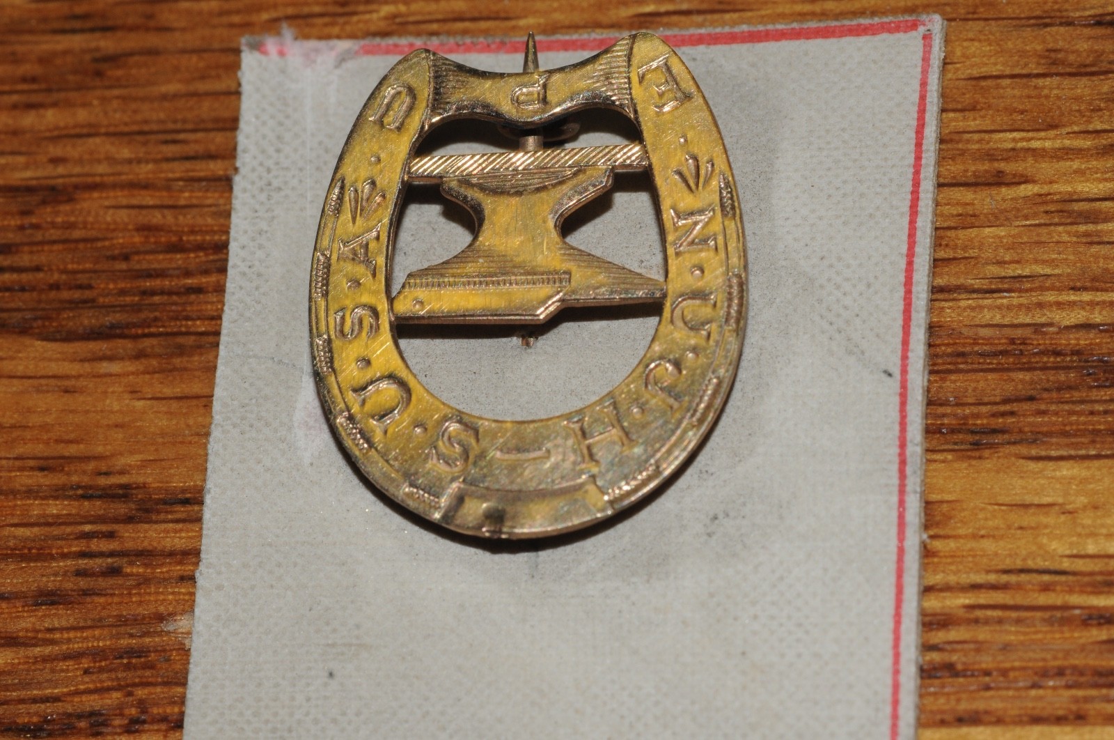 Horseshoe Anvil N.U.J.H.-S. U.S.A. EPU Pin 1905 Gold Filled Salesman Sample old*