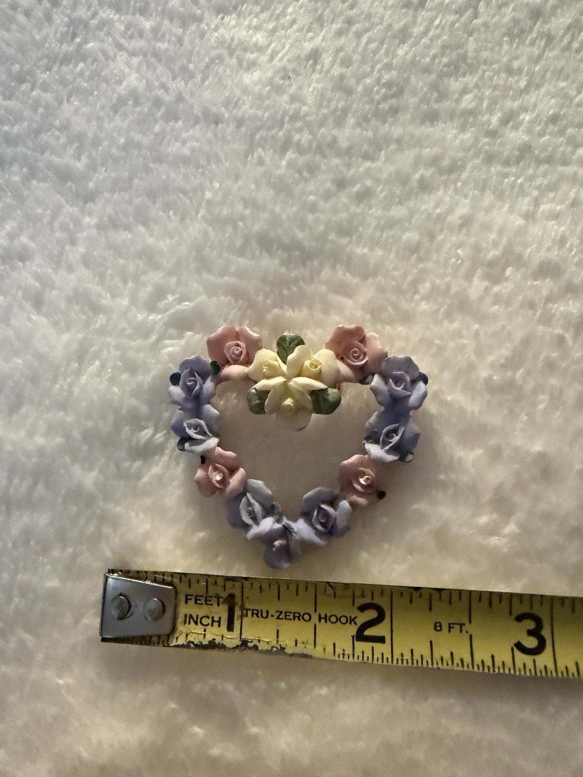 Vintage Avon HEARTS and ROSES Brooch Pin Pastel Yellow Pink Blue Floral Flowers
