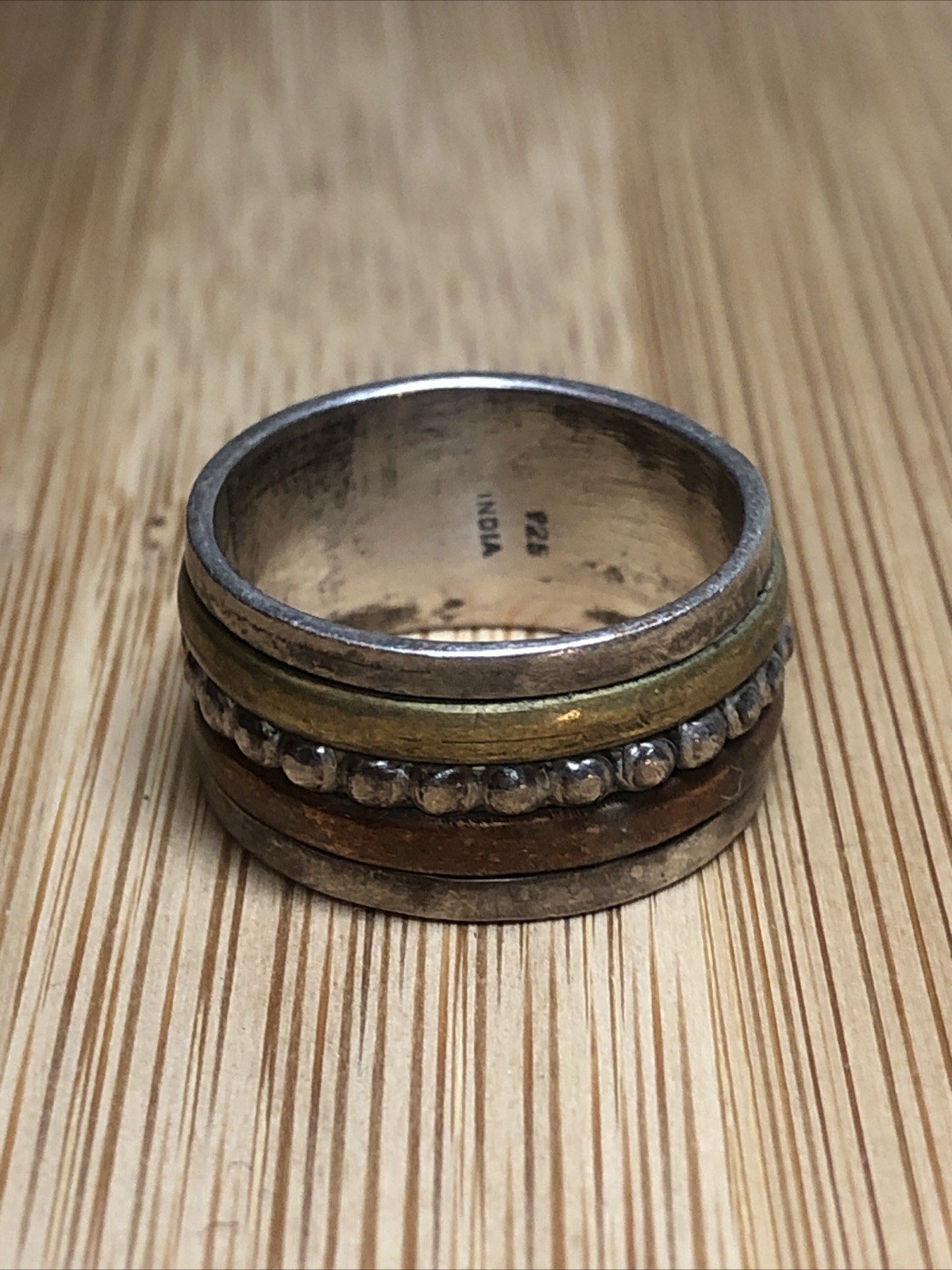 b47. Vintage Sterling Silver Copper Brass Spinner Band Ring Size 6.25-6.5. 5.8g