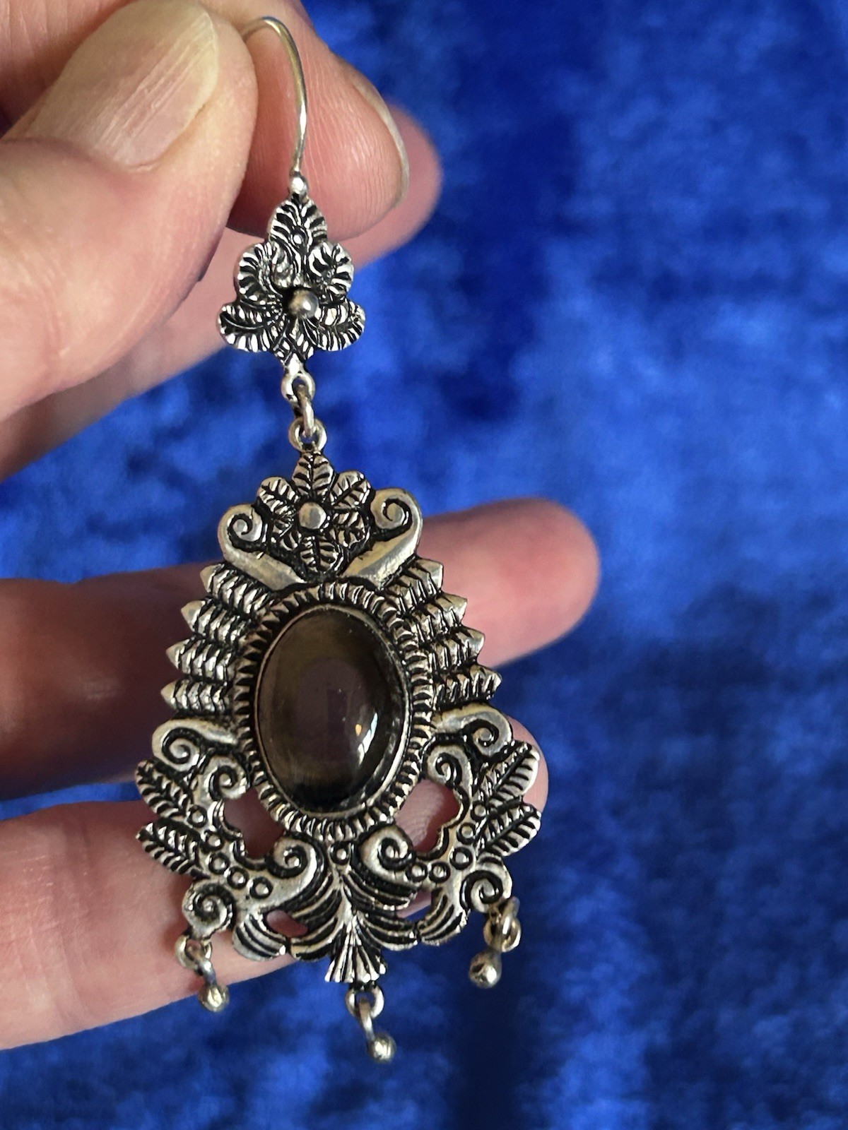 Vintage Estate Sterling Silver & Glass Handmade Chandelier Pierced Earrings Big