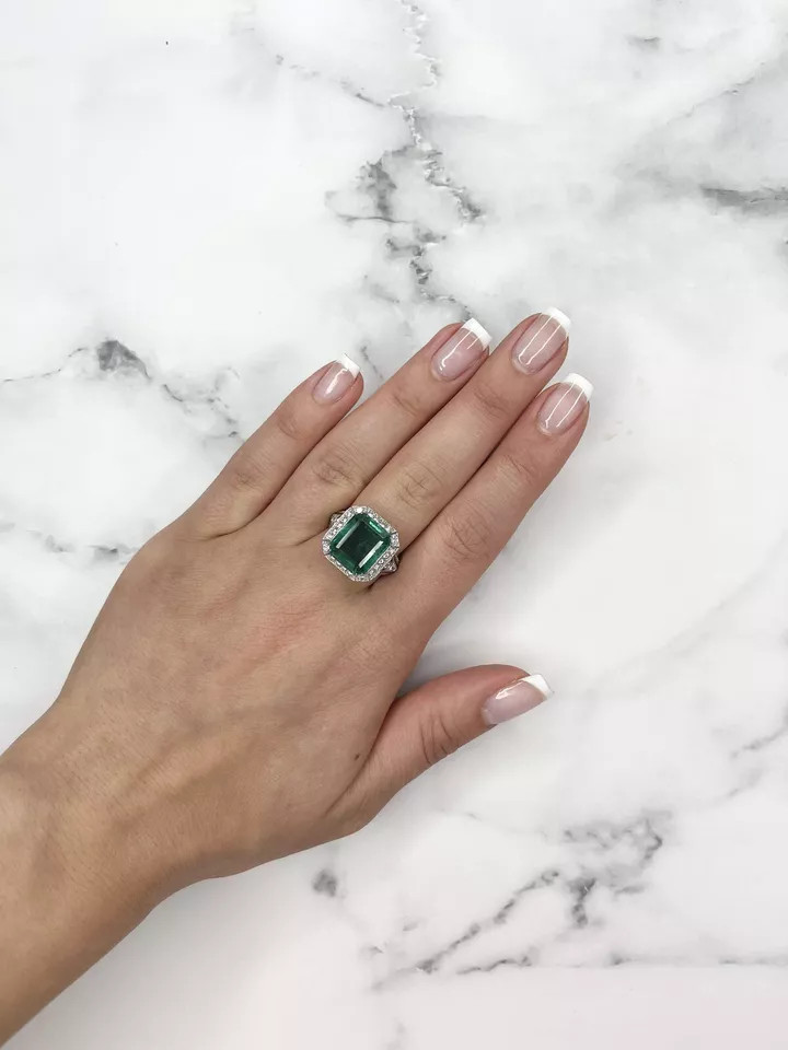 Featuring Pine Green Emerald Cut 7.98CT Emerald & Lab-Created 1.5CT Diamond Ring