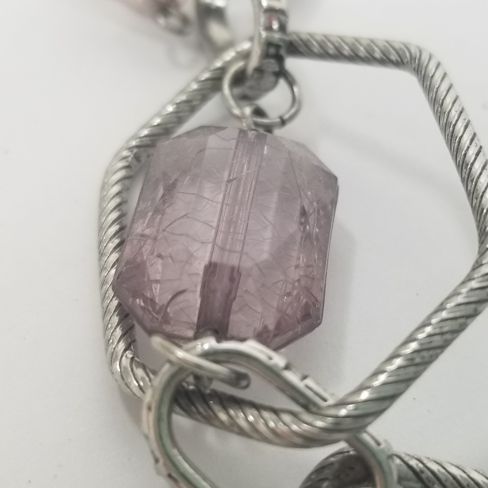 Lia Sophia Textured Silver Tone Hexagon Bead Fashion Necklace Open Link