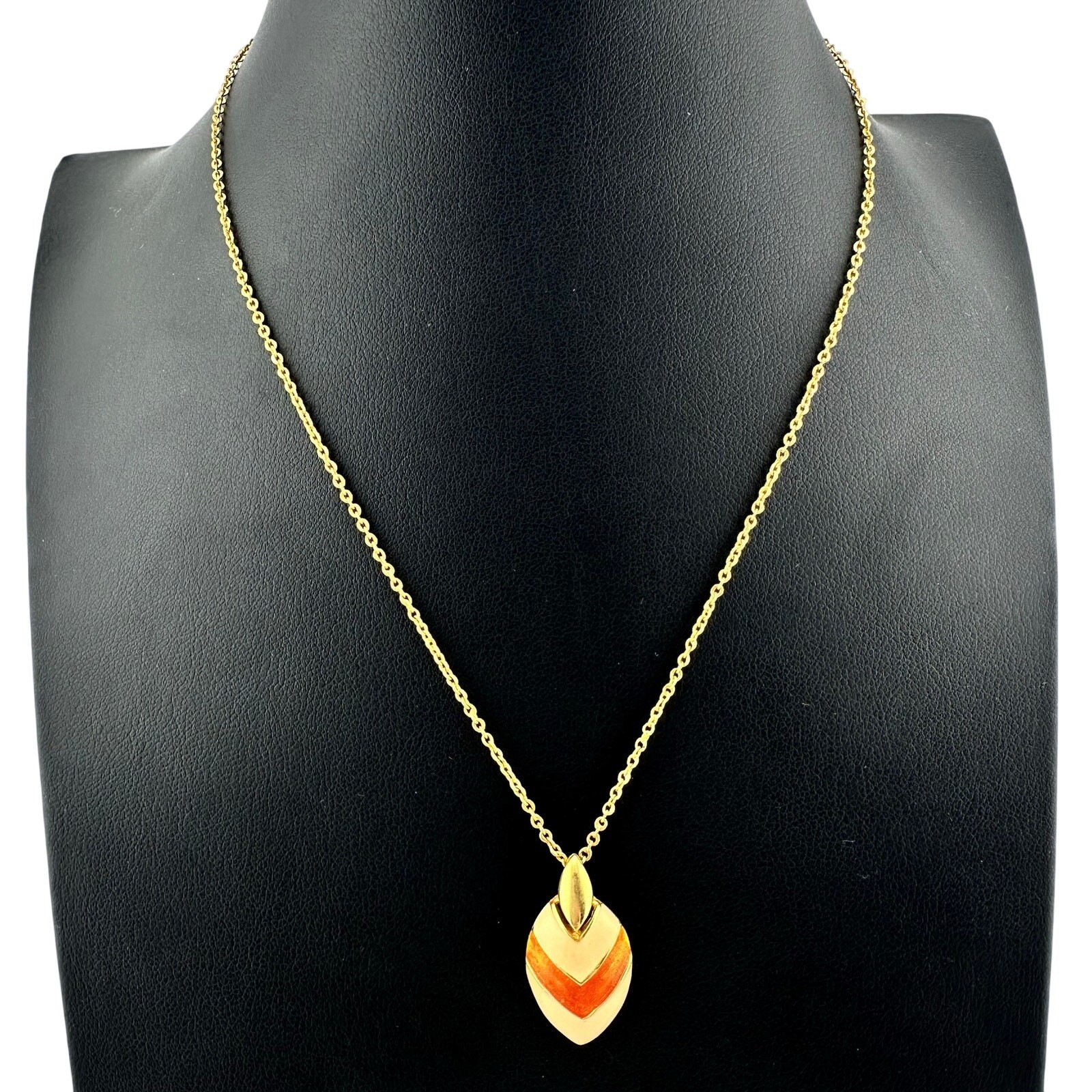 Vintage Art Deco Revival Cream Enamel Orange Resin Gold Tone 15.5” Necklace