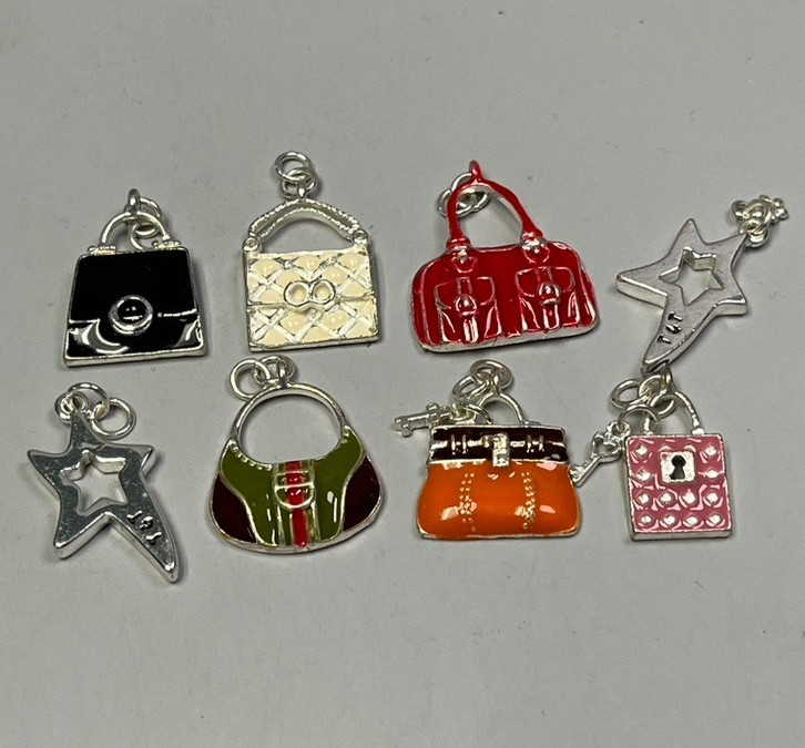 Lot of 8 Mix Enamel Metal Charms Pendants Purse Pocket Book Star Cute