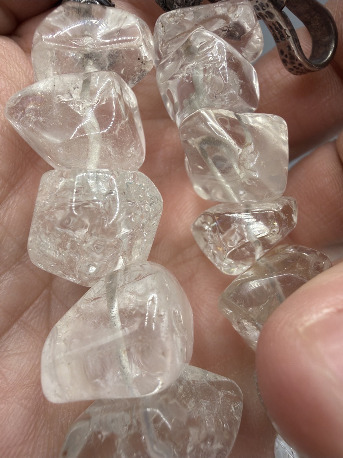JBB 925 STERLING SILVER, Clear QUARTZ And Bead PENDANT CHOKER NECKLACE 16”