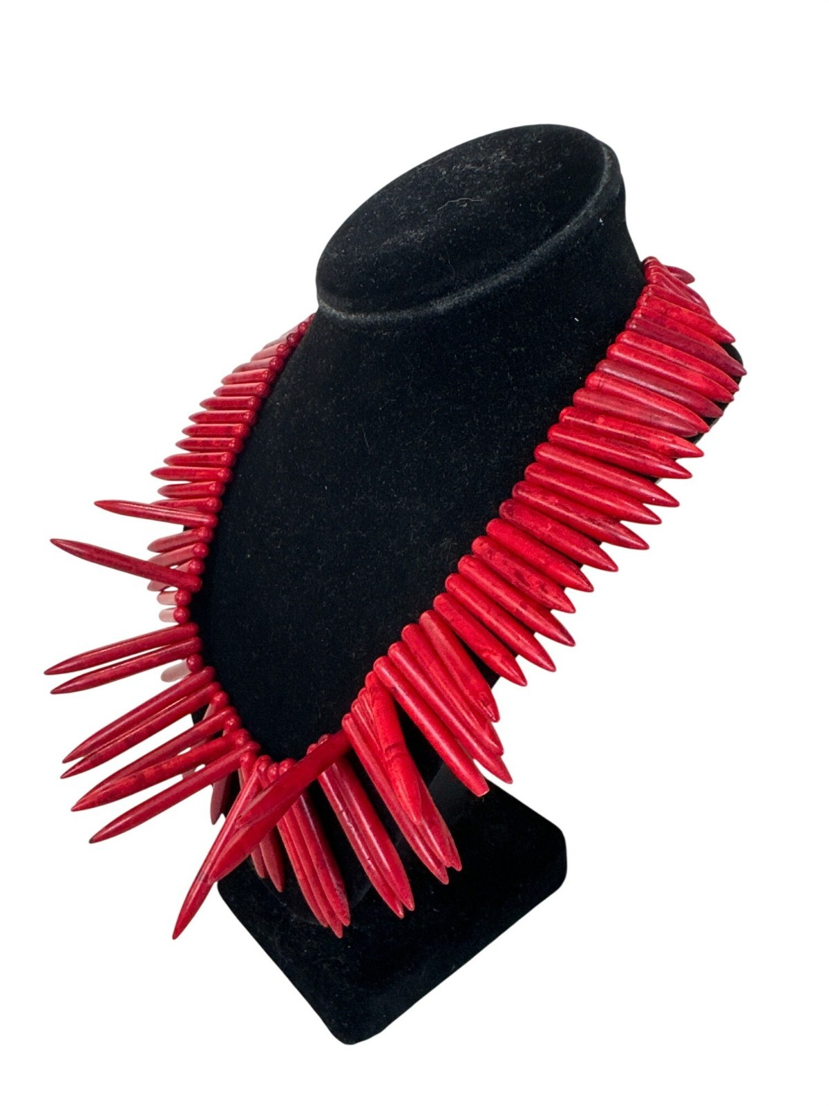 Red Spike Beaded Statement Necklace Bold Chunky Exaggerated Chunky VTG
