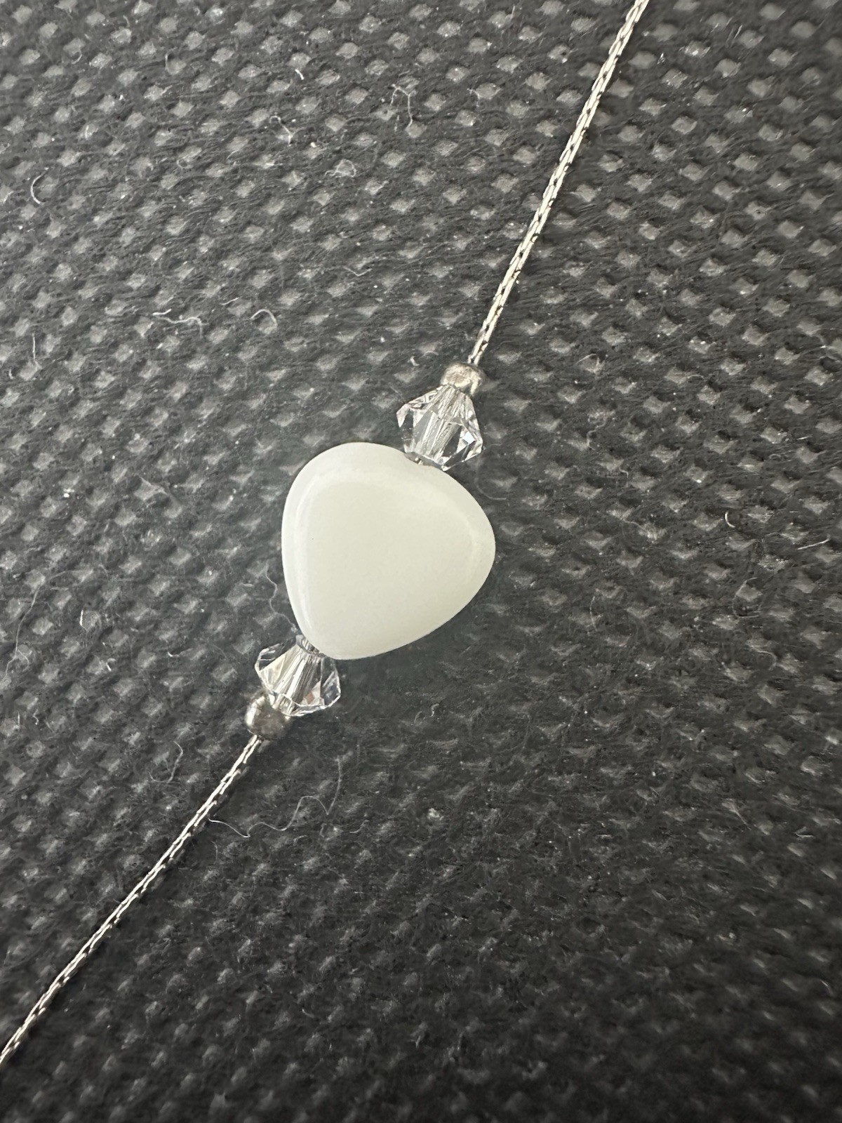 STERLING WHITE GEMSTONE RHOMBUS PENDANT & STATION HEARTS W/CRYSTALS NECKLACE