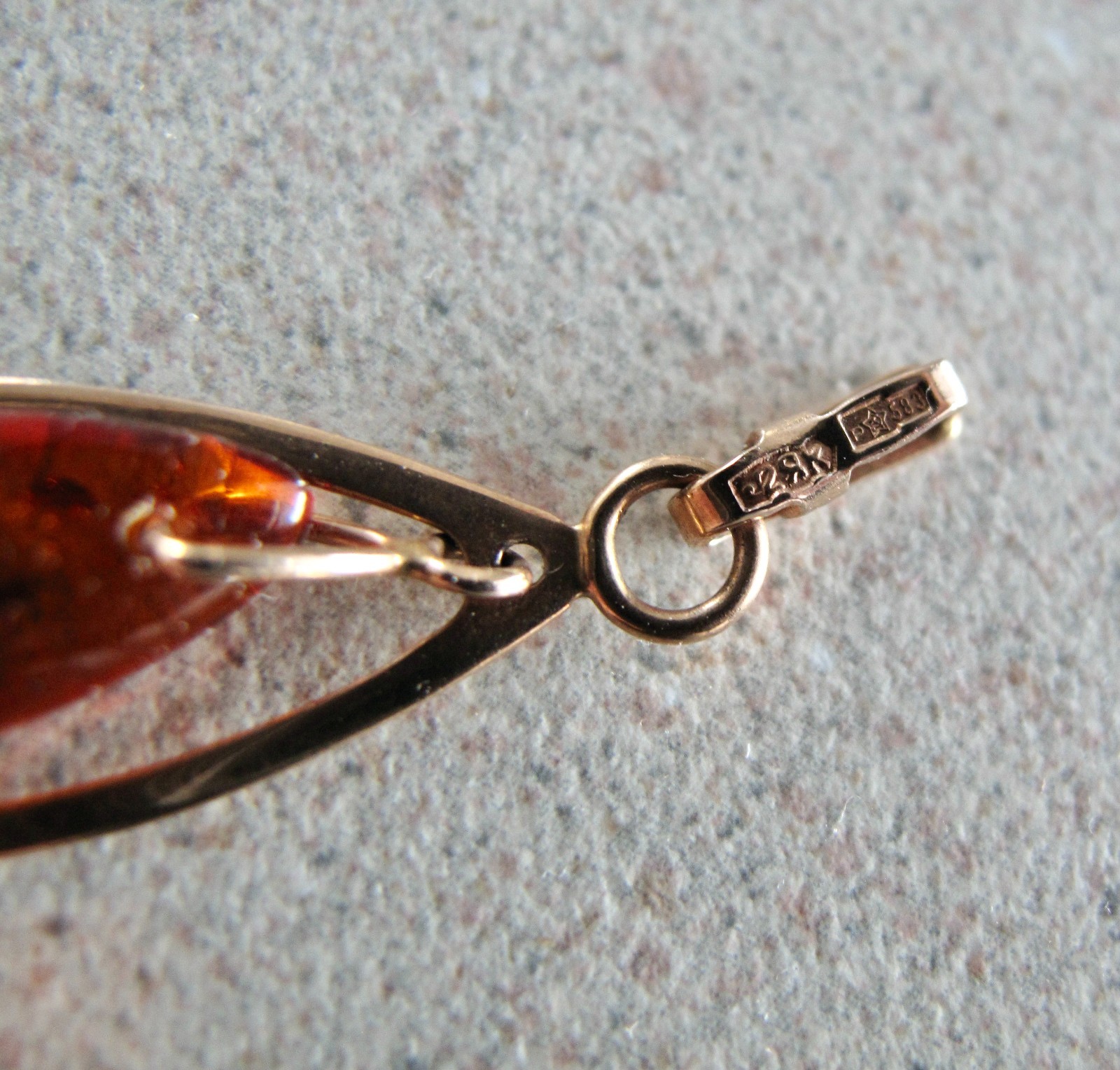 Russian Soviet Pendant Rose Gold Honey Amber Drop 583 14K Янтарь кулон 1982