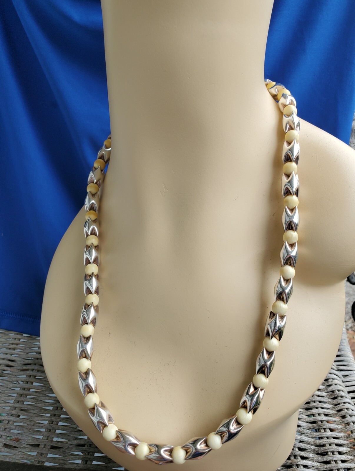 Original STERLING SILVER 925 Deco Necklace 64 Gr Vintage Designer Chain 24″ inch